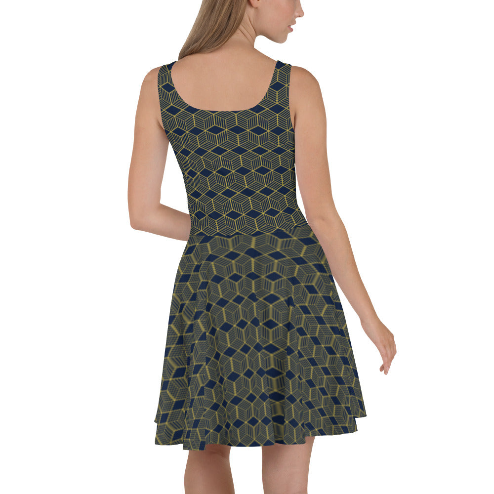 gold skater dress Blue & Deep Silver Derek Heart Trendy Plus bringing a luxe party Color:Navy with Mix EMB