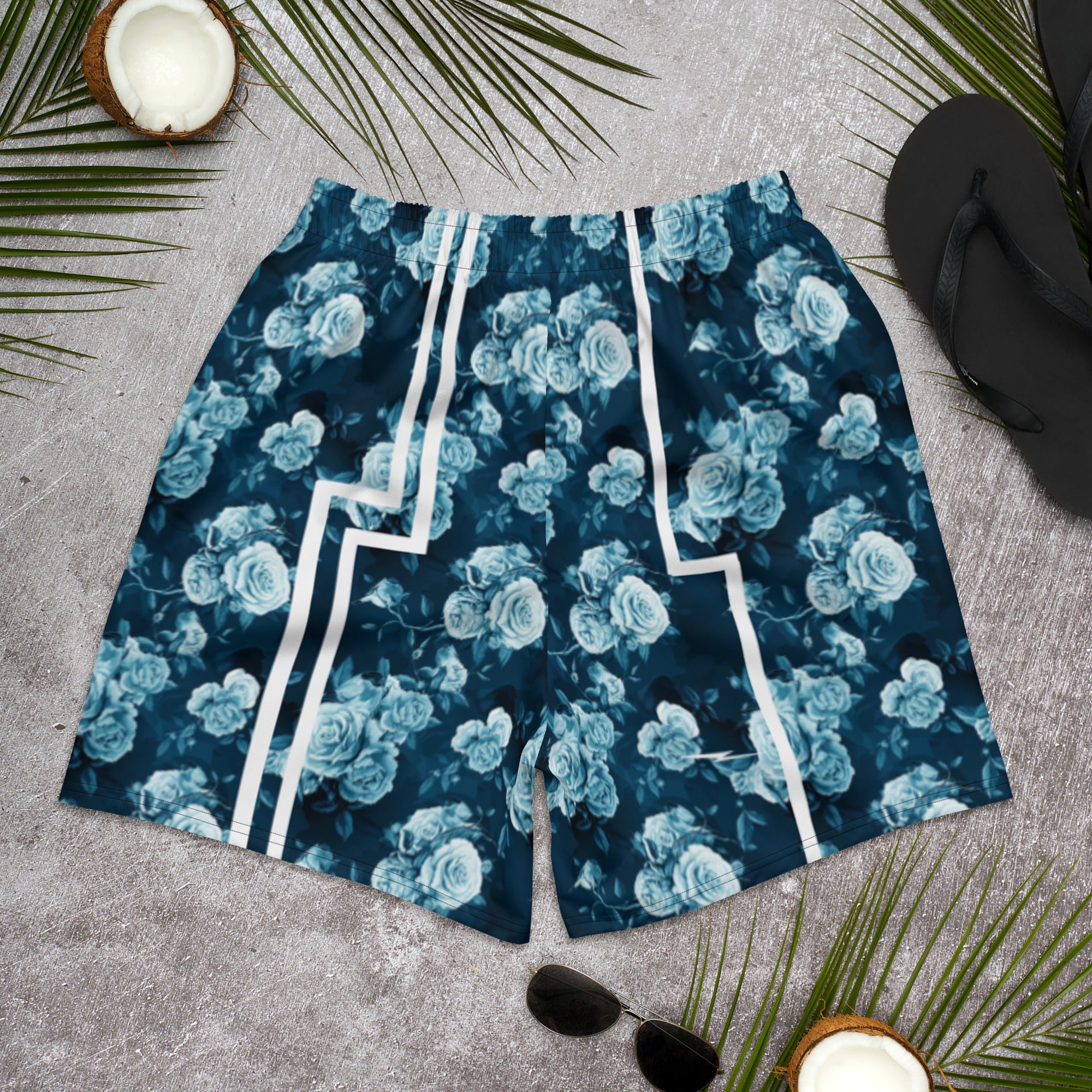 Blue Floral Men's Athletic Shorts