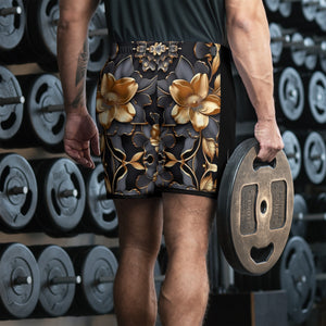 Gold Floral Men's Athletic Shorts