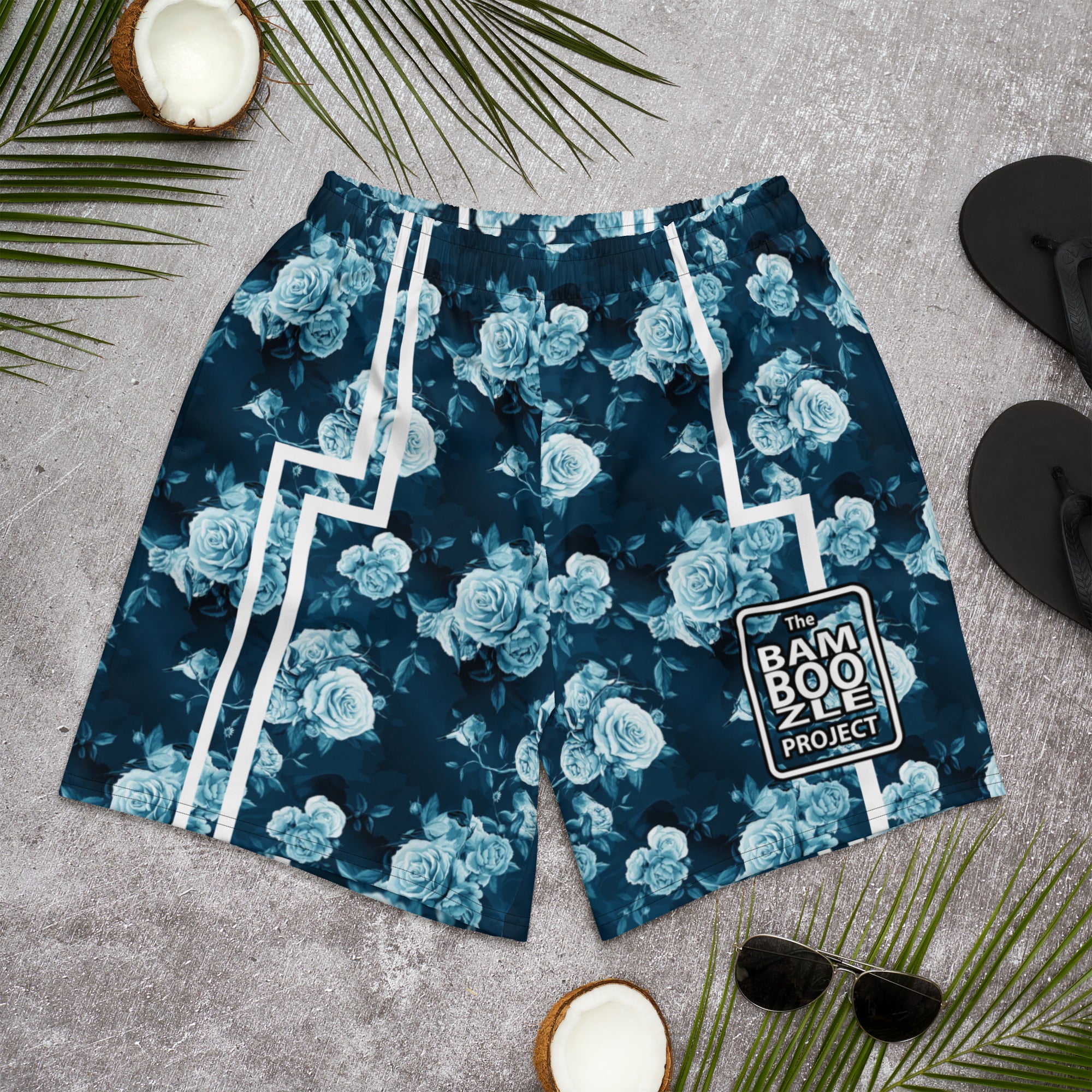 Blue Floral Men's Athletic Shorts