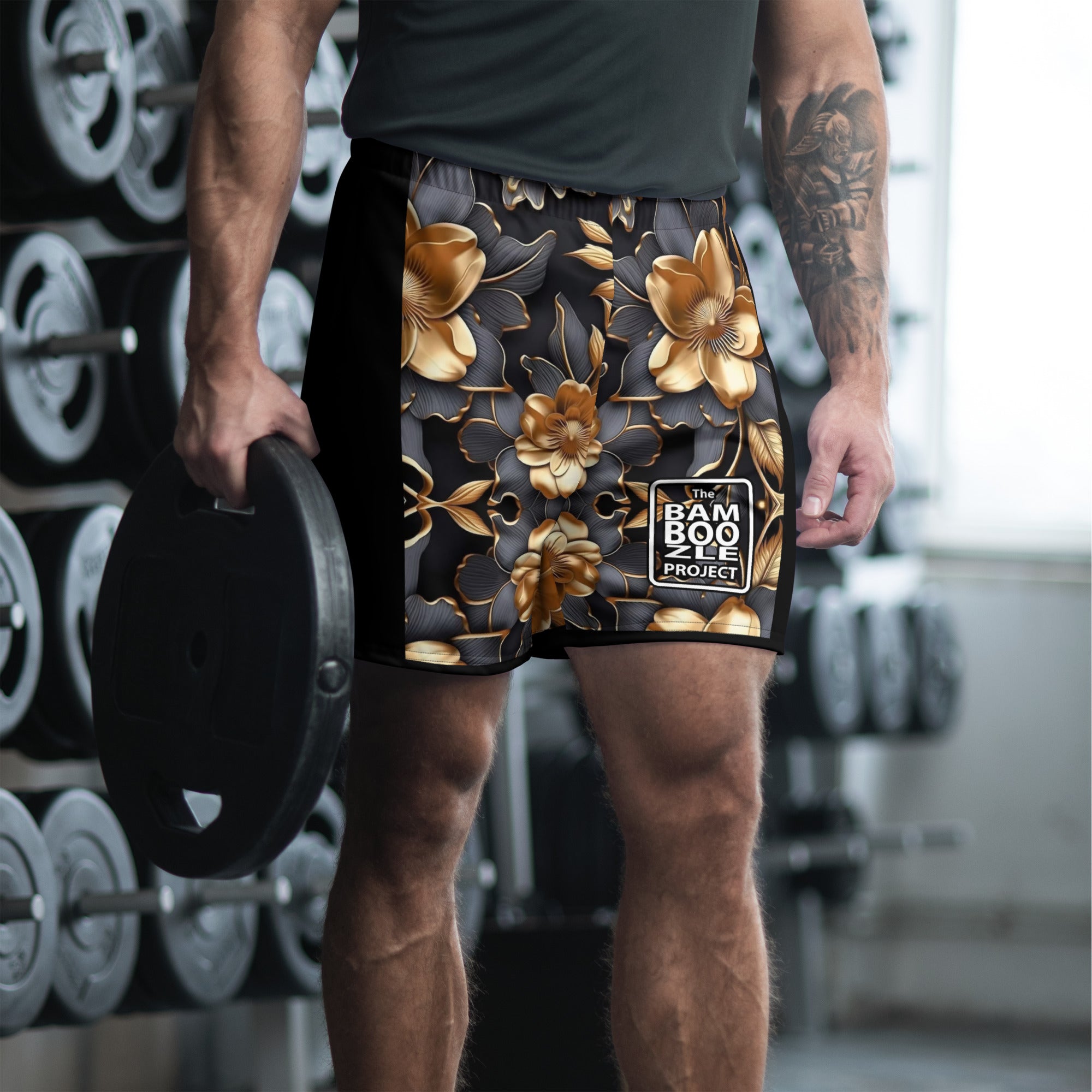 Gold Floral Men's Athletic Shorts