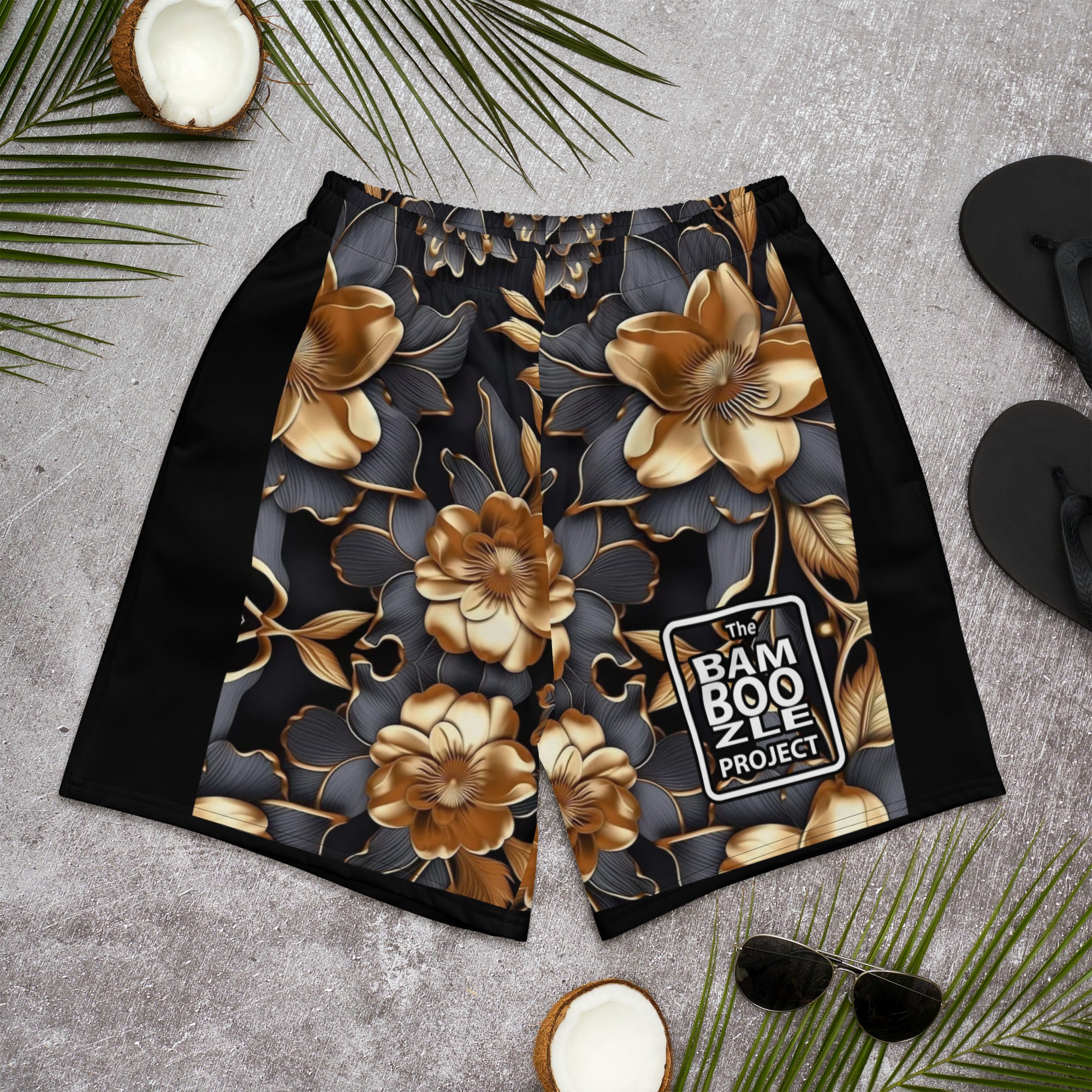 Gold Floral Men's Athletic Shorts