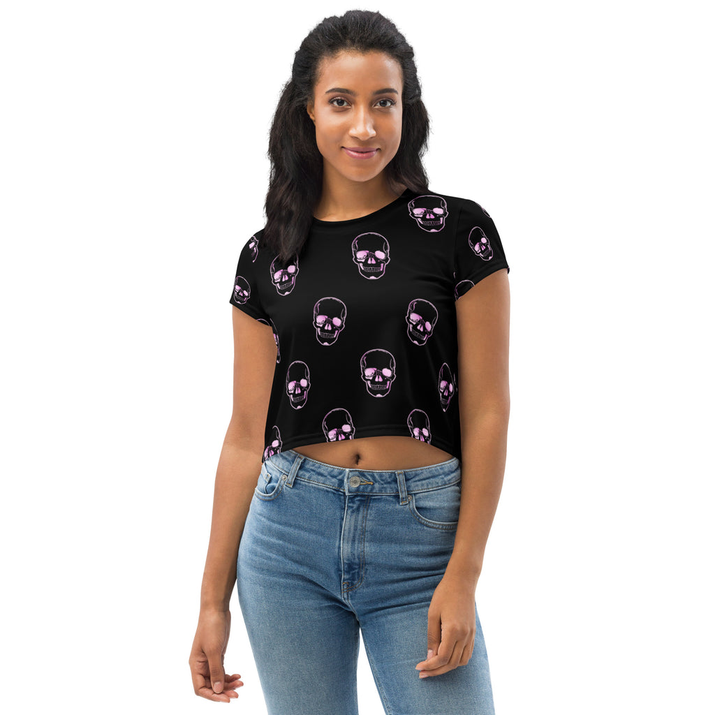 Skull Crusher Pink All-Over Print Crop Top