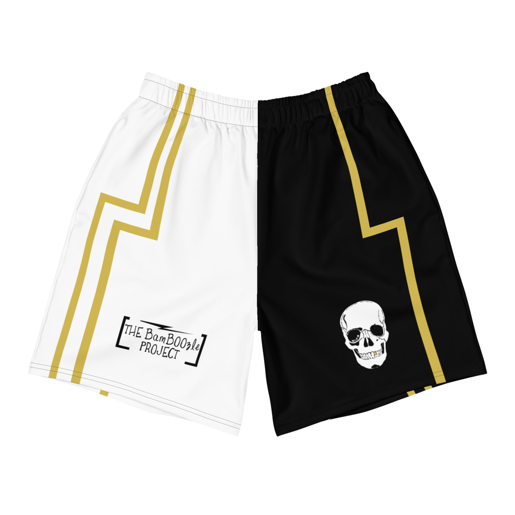 Skull Crusher White & Gold Men's Athletic Long Shorts