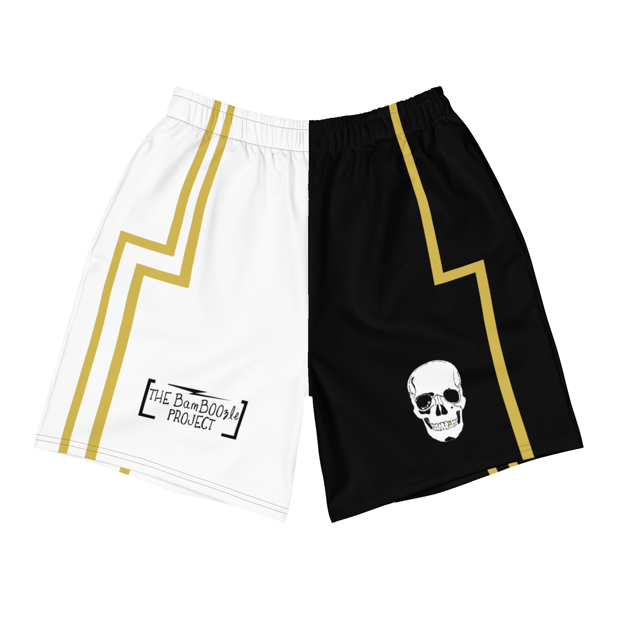 Skull Crusher White & Gold Men's Athletic Long Shorts