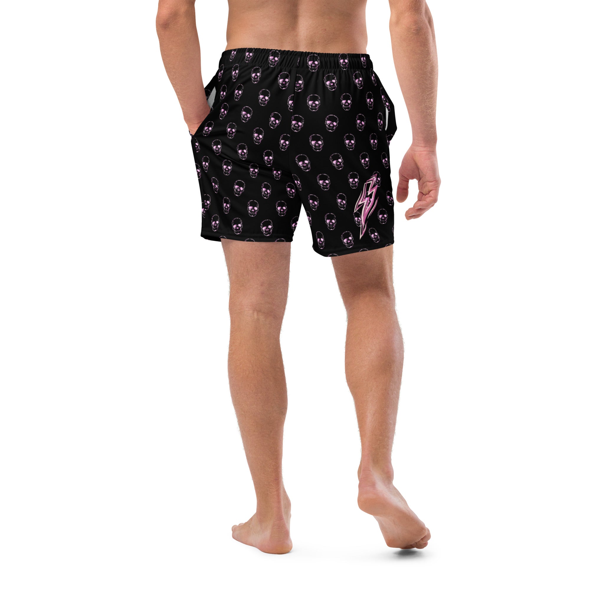 Pink Skull Crusher Men's Swim Trunks
