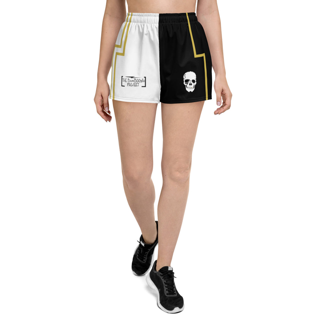 Skull Crusher White & Gold Women's Athletic Short Shorts