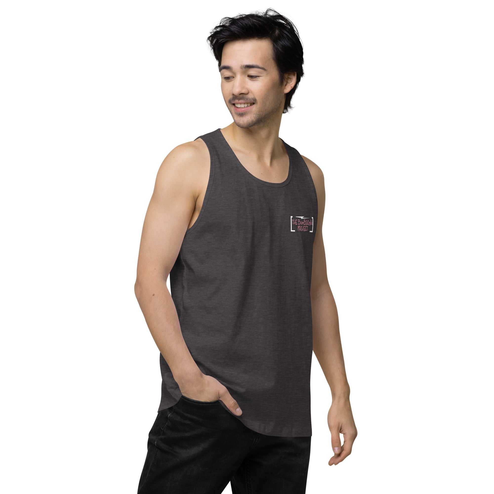 Skull Crusher Pink - back logo - Men’s premium tank top