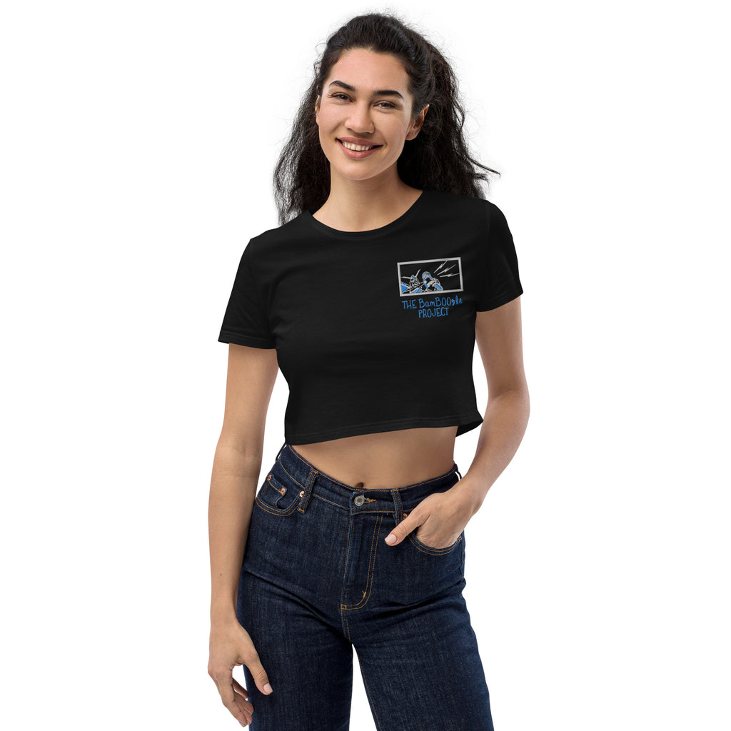 Robot Karaoke Embroidered Organic Crop Top