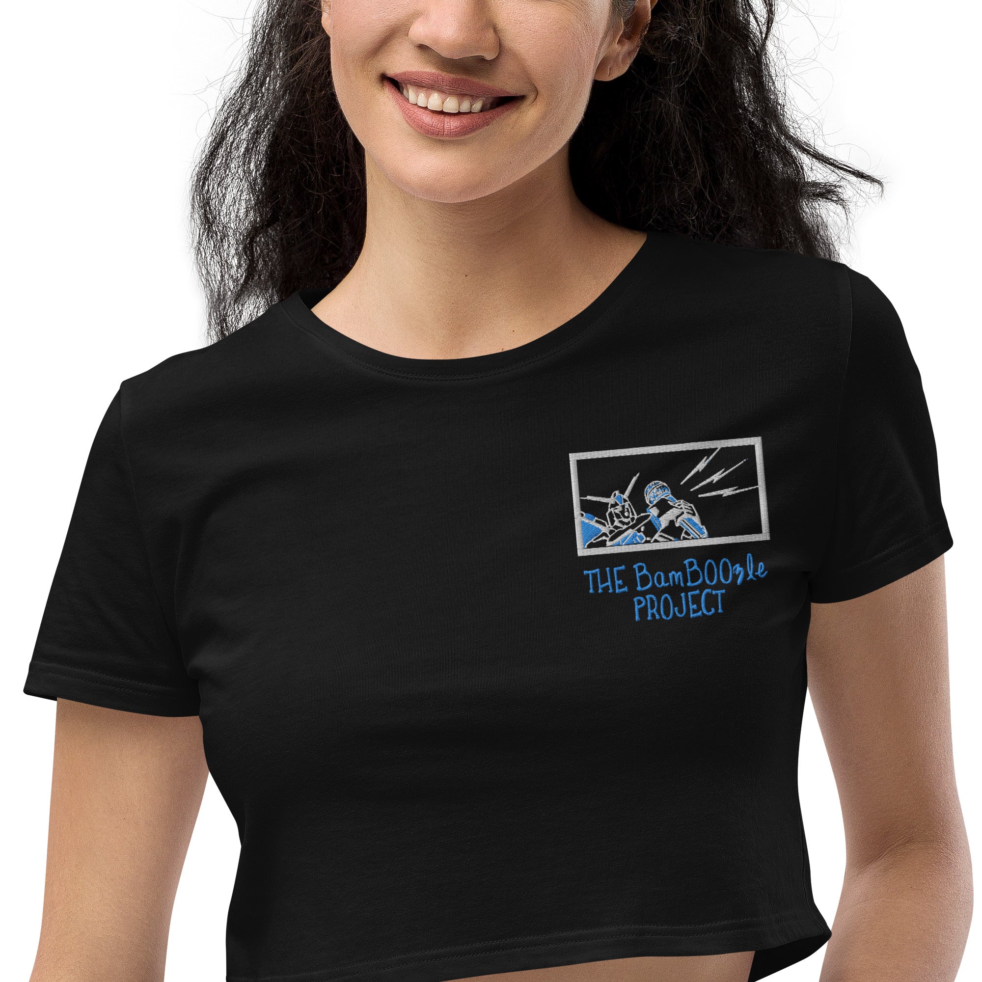 Robot Karaoke Embroidered Organic Crop Top