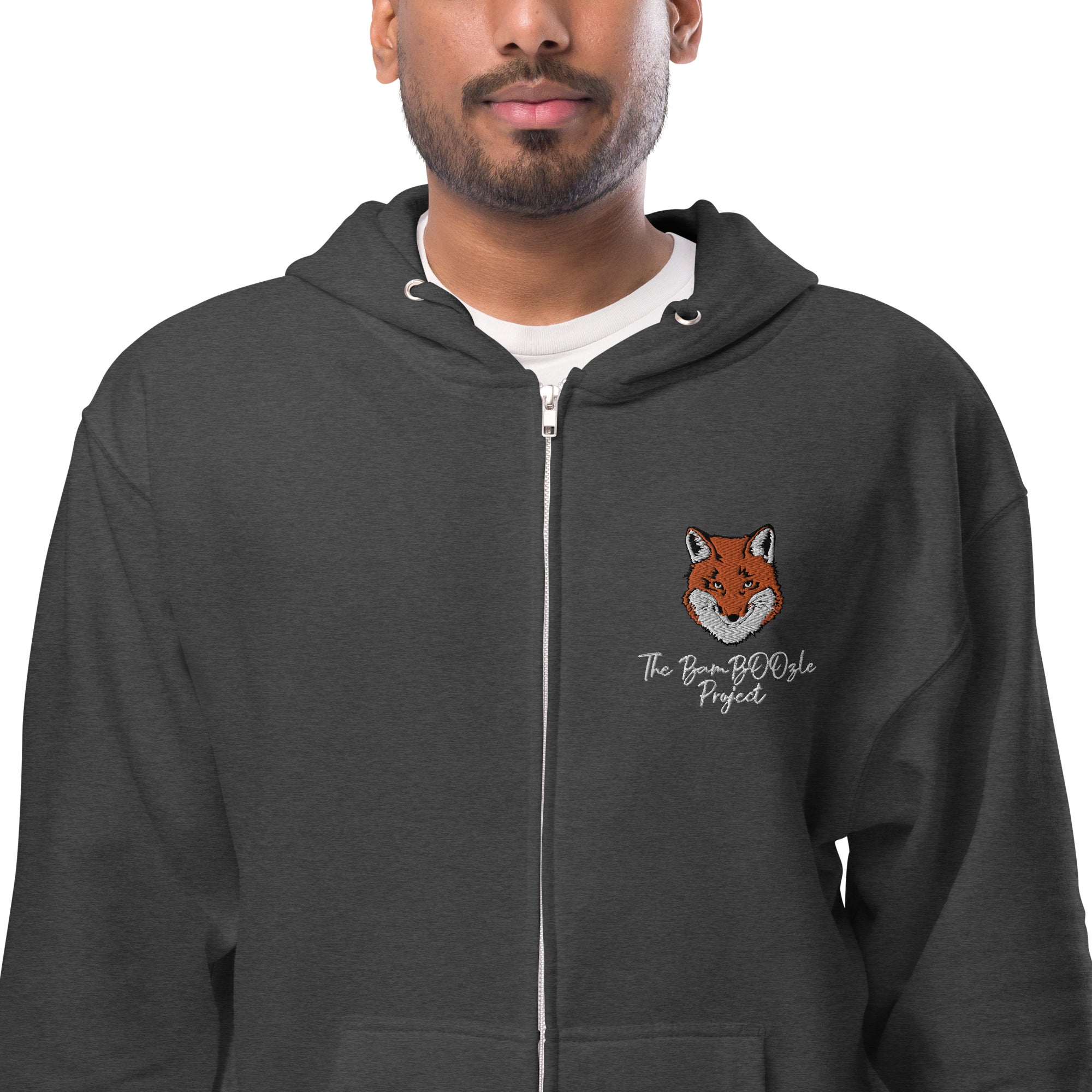 Gentleman Fox Embroidered Unisex Fleece Zip Up Hoodie