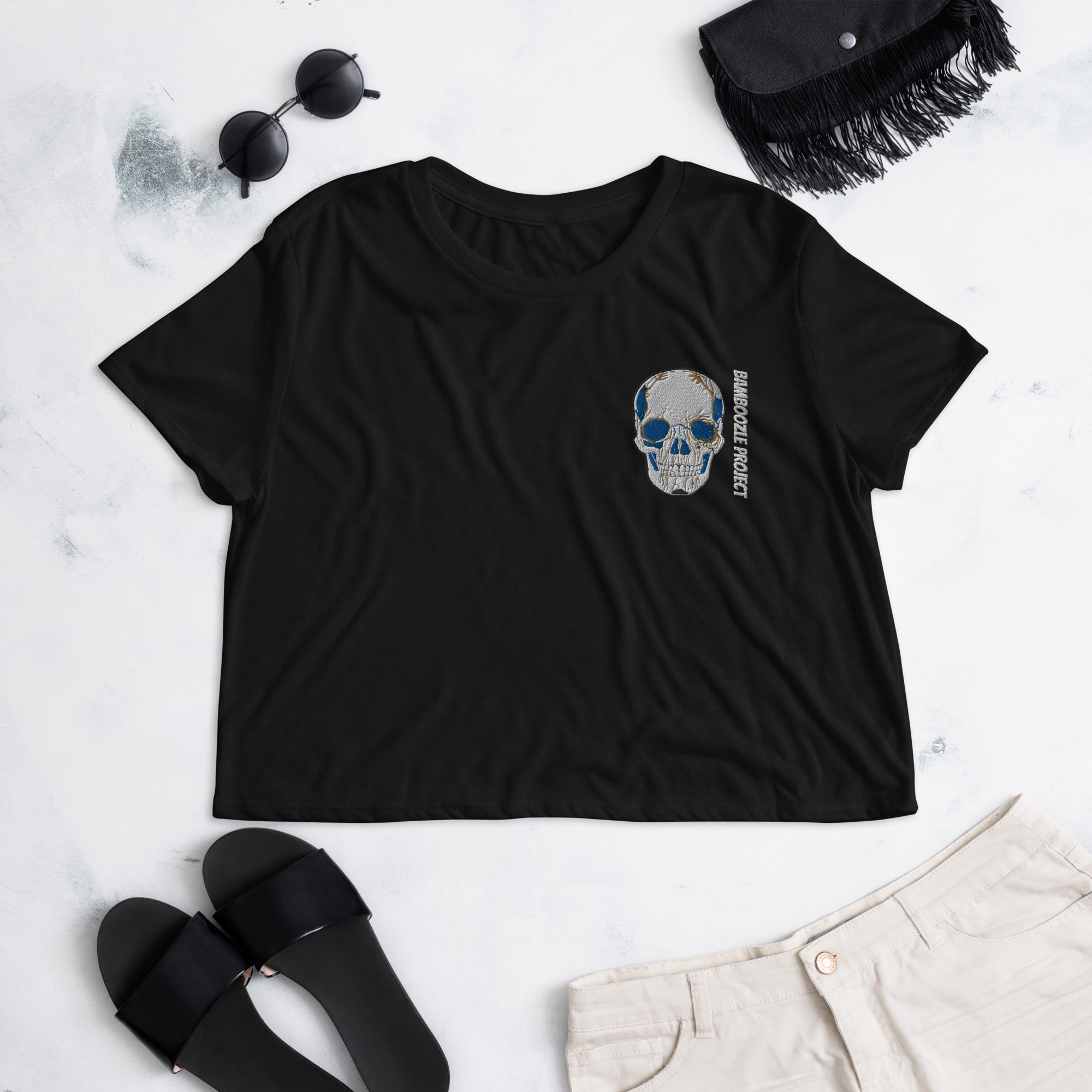 Electric Sugar Skull Embroidered Crop Top